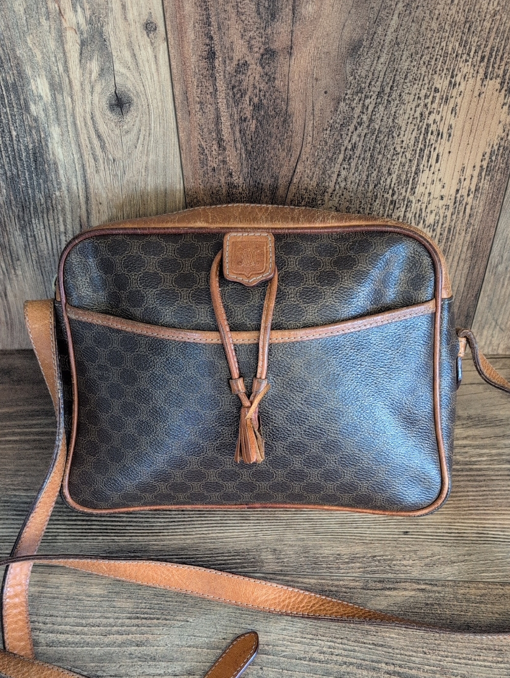 Celine Mini Shoulder Bag Macadam Triomphe Pochette PVC Leather Vintage Crossbody - Picture 2 of 15